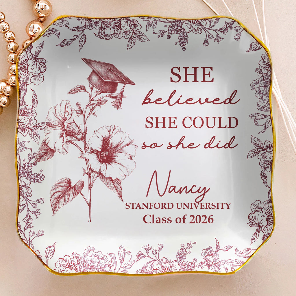 A Sweet Ending To A New Beginning Graduation Gifts For Her - Toile De Jouy Birth Flowers - Personalized Jewelry Dish