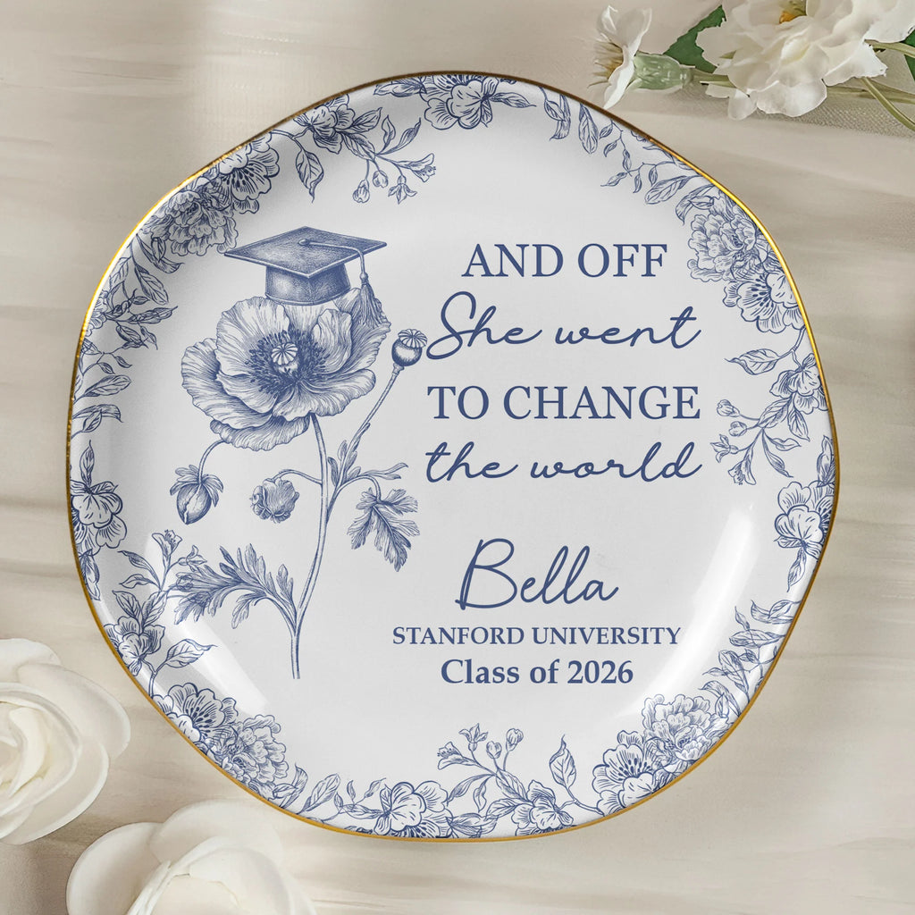 A Sweet Ending To A New Beginning Graduation Gifts For Her - Toile De Jouy Birth Flowers - Personalized Jewelry Dish