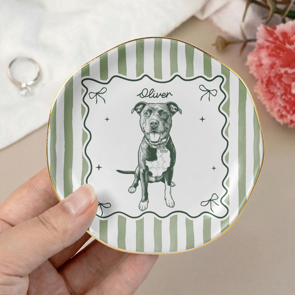 Custom Pet Portrait Sketch Line Art Striped Style - Personalized Jewelry Dish