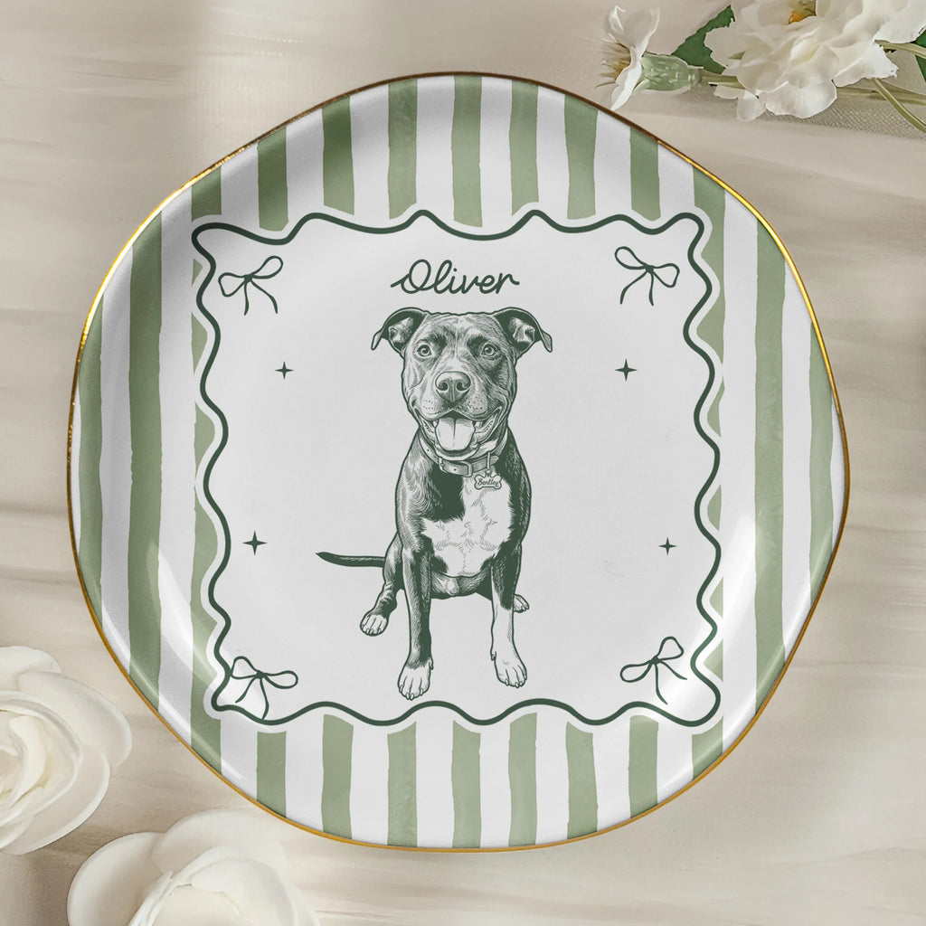 Custom Pet Portrait Sketch Line Art Striped Style - Personalized Jewelry Dish