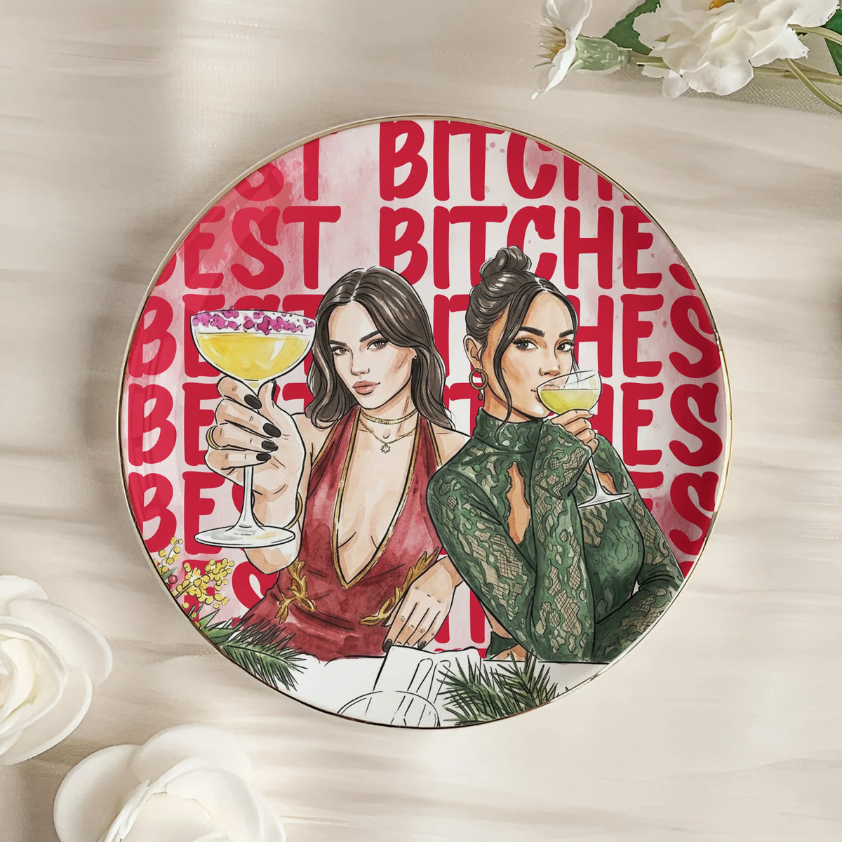 Turn Your Photo Into Watercolor Art - Best B*Tches Friendship Gifts - Personalized Jewelry Dish