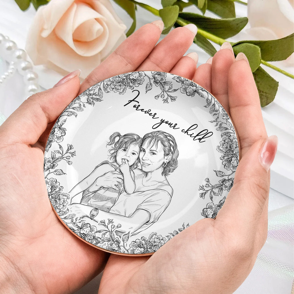 I Love You Mom Custom Photo Ring Dish Gift For Her - Personalized Photo Jewelry Dish