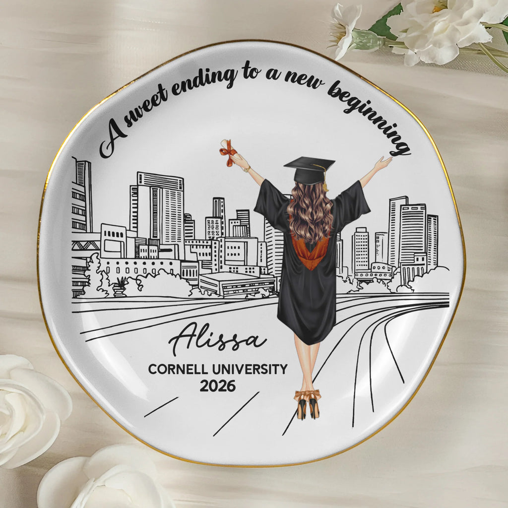 A Sweet Ending To A New Beginning Graduation Gift For Her - Personalized Jewelry Dish