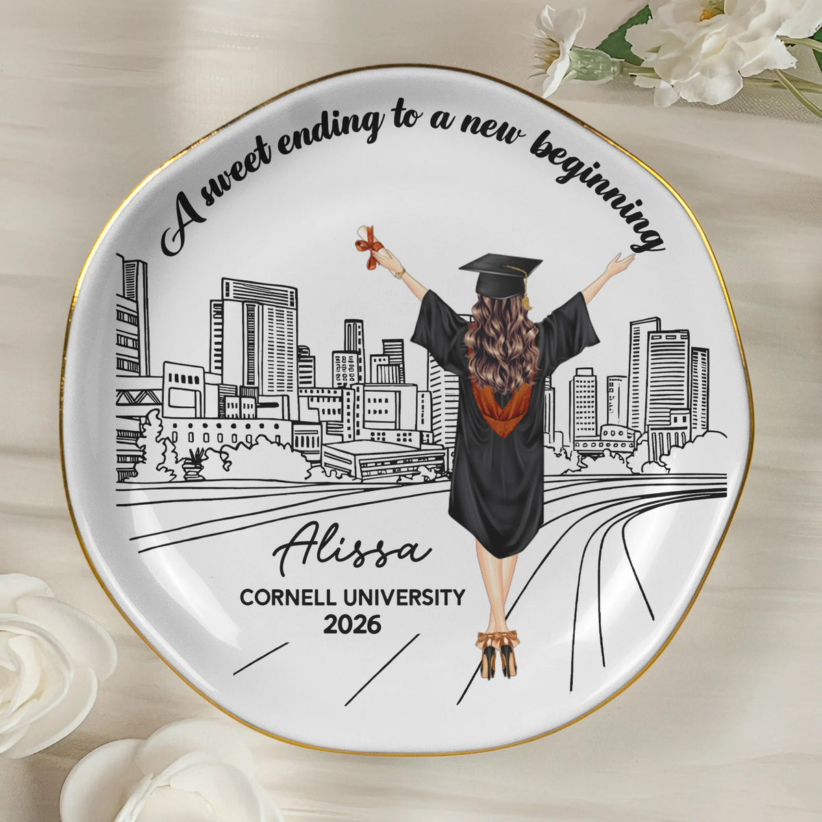 A Sweet Ending To A New Beginning Graduation Gift For Her - Personalized Jewelry Dish