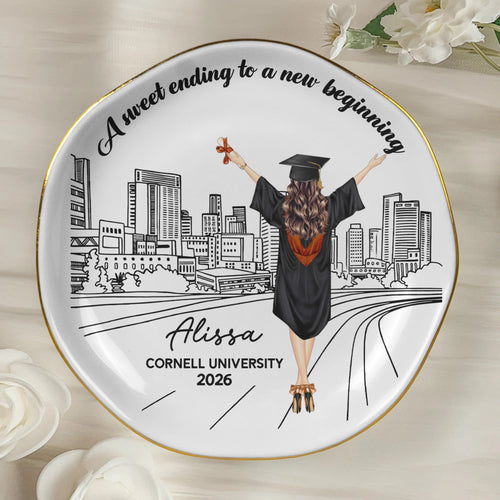 A Sweet Ending To A New Beginning Graduation Gift For Her - Personalized Jewelry Dish