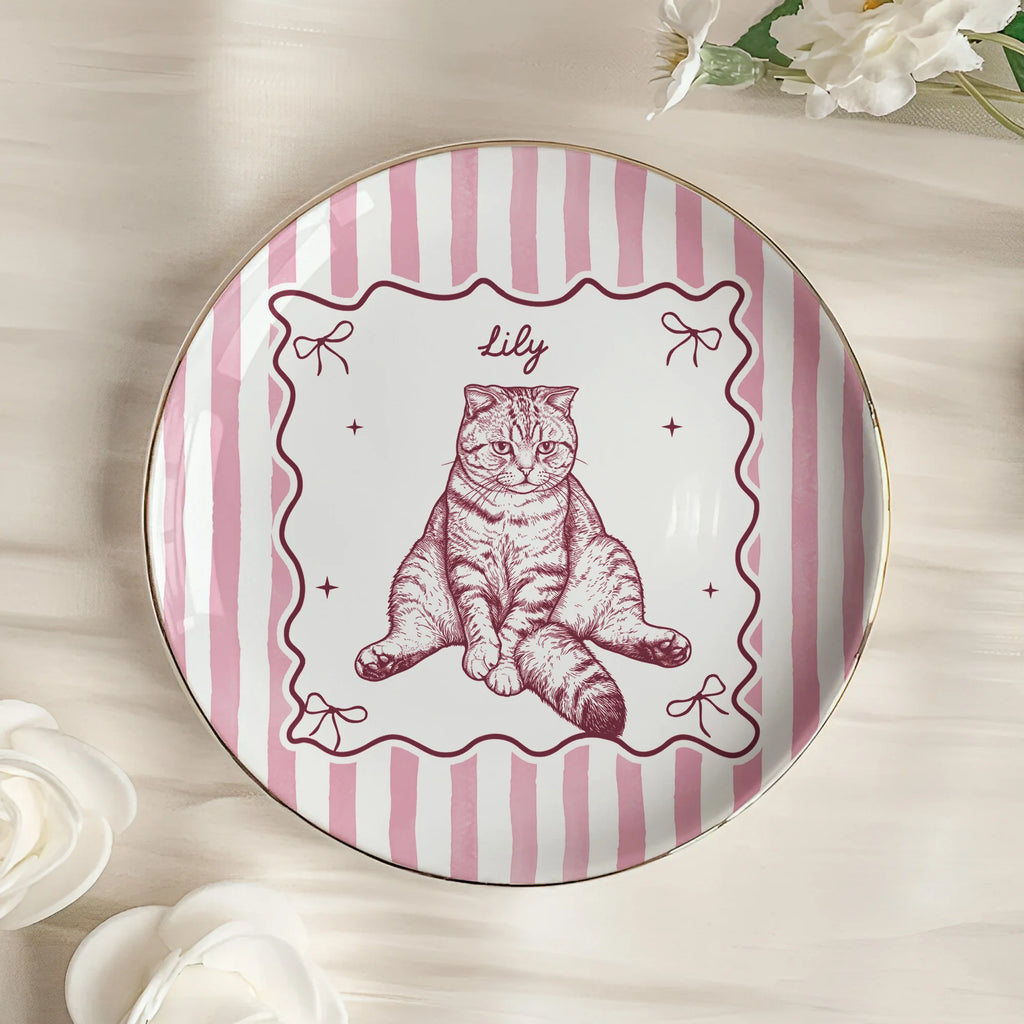 Custom Pet Portrait Sketch Line Art Striped Style - Personalized Jewelry Dish
