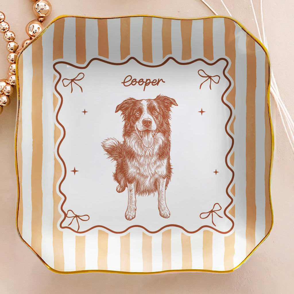 Custom Pet Portrait Sketch Line Art Striped Style - Personalized Jewelry Dish