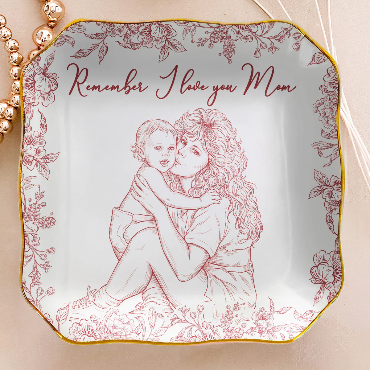 I Love You Mom Custom Photo Ring Dish Gift For Her - Personalized Photo Jewelry Dish