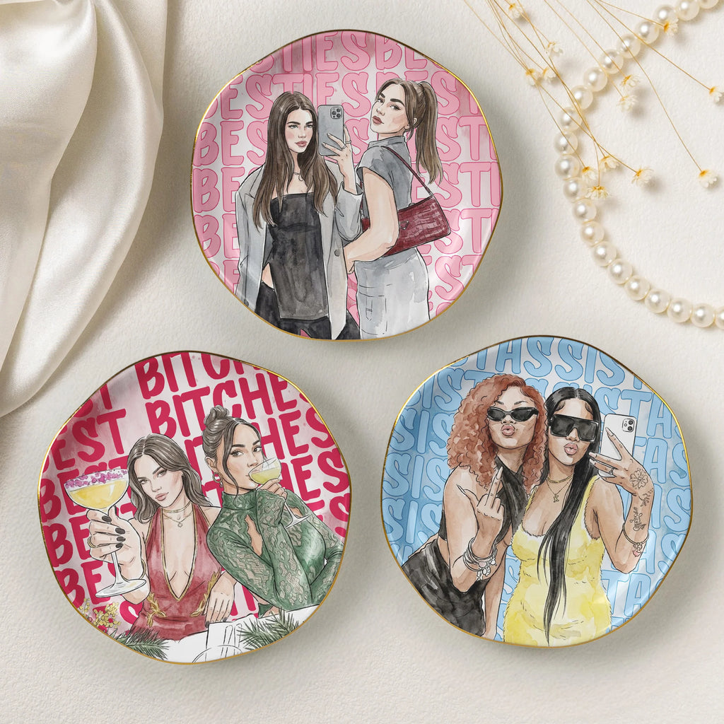 Turn Your Photo Into Watercolor Art - Best B*Tches Friendship Gifts - Personalized Jewelry Dish