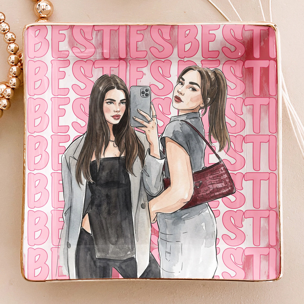 Turn Your Photo Into Watercolor Art - Best B*Tches Friendship Gifts - Personalized Jewelry Dish