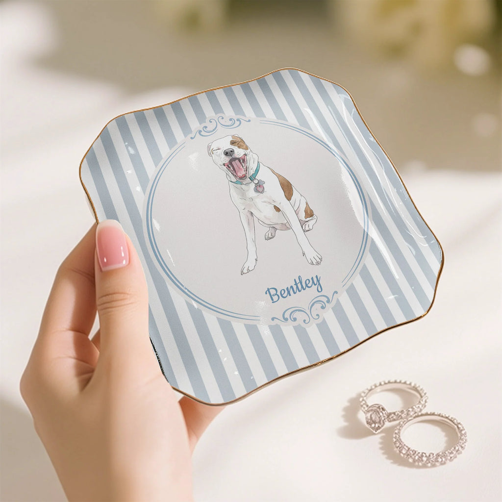 Custom Pet Portrait Watercolor Art Gift For Dog Mom, Cat Mom - Personalized Jewelry Dish