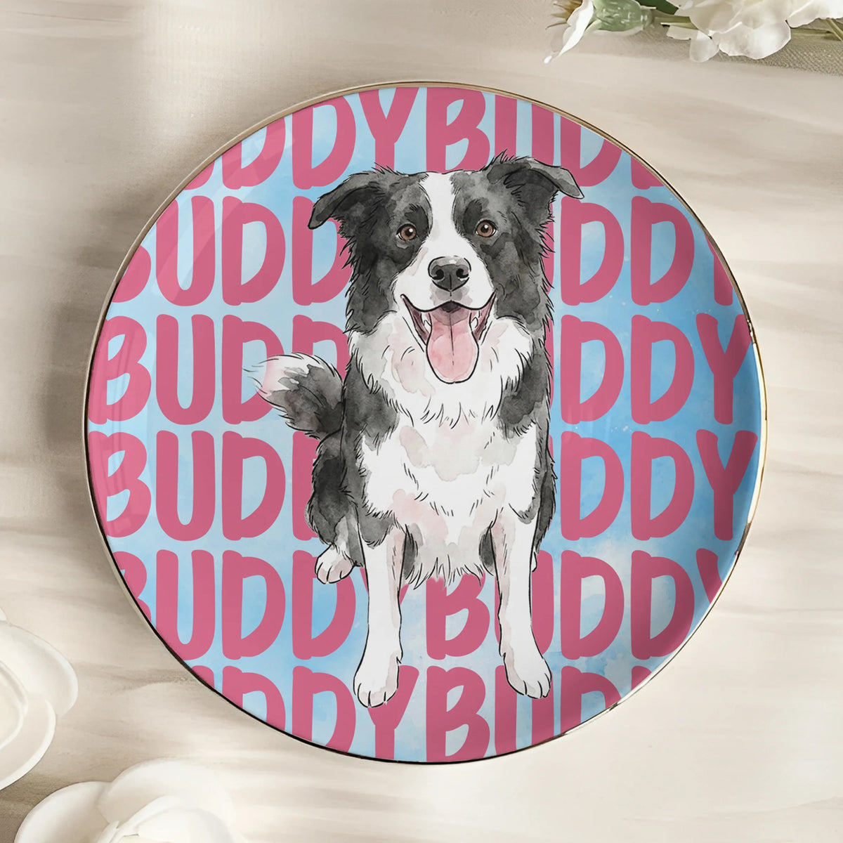 Custom Pet Portrait & Name Watercolor Style - Personalized Jewelry Dish